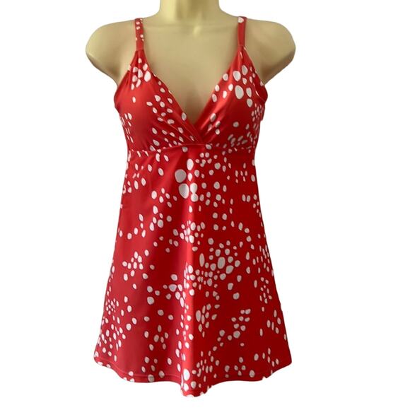 le weekend BY Virginia Johnson Woman’s S Coral & White Polka Dot Swim Dress - Picture 1 of 12
